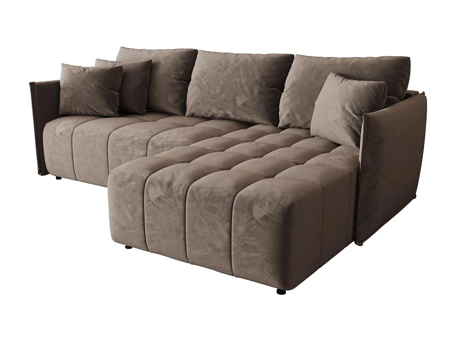 Canapé d'angle CHICAGO droit marron velours Monolith 15 - fonction couchage, coffre à literie