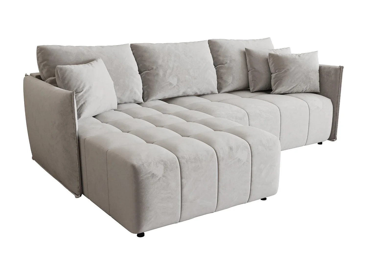 Canapé d'angle CHICAGO gauche gris clair velours Monolith 84 - fonction couchage, coffre à literie