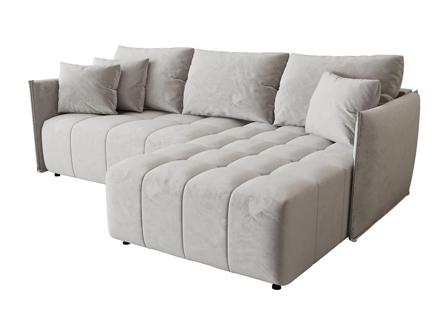 Canapé d'angle CHICAGO droit gris clair velours Monolith 84 - fonction couchage, coffre à literie