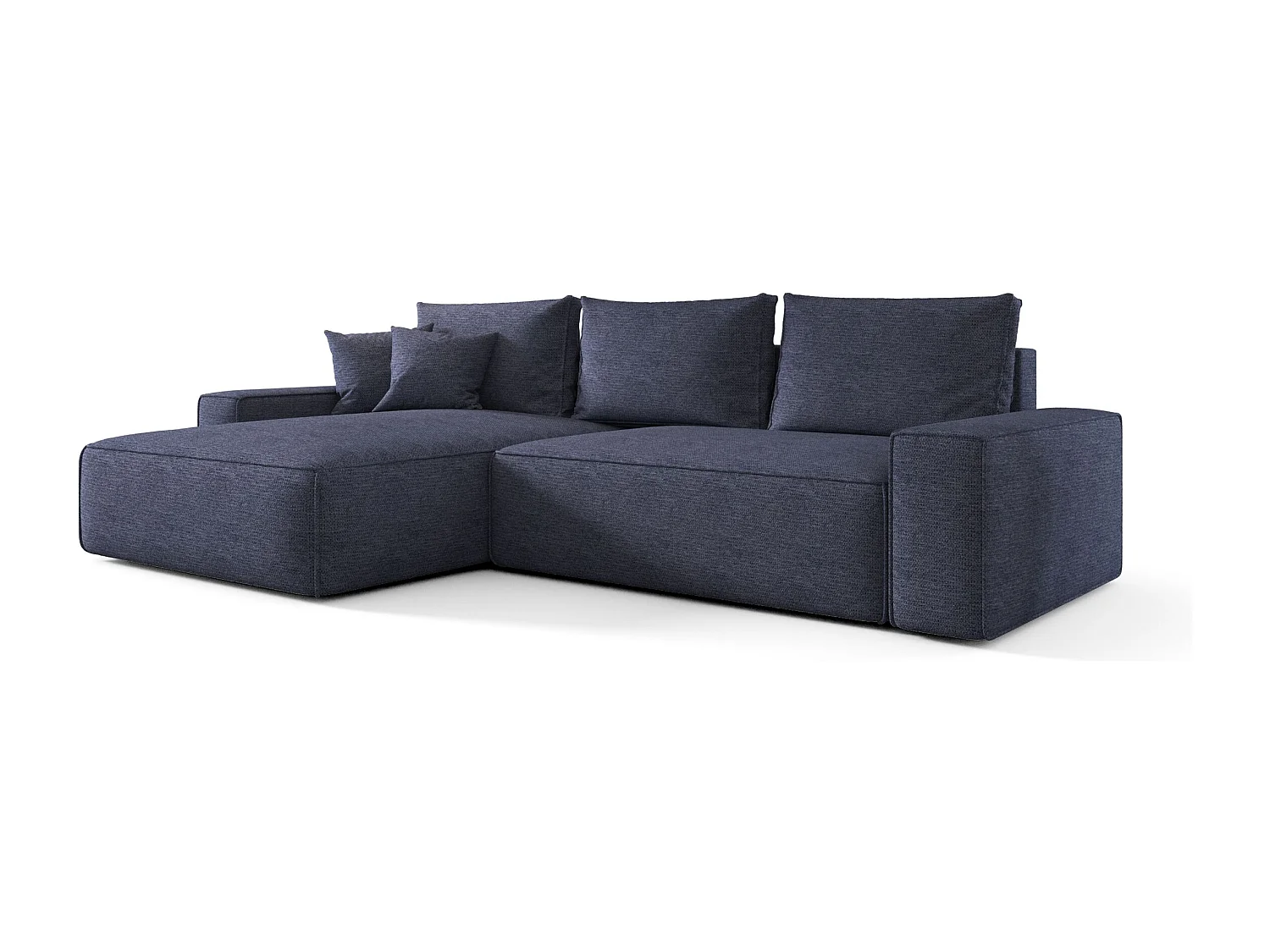 Canapé d'angle CALIFORNIA gauche bleu tricot Aragon 74 - fonction couchage, coffre à literie