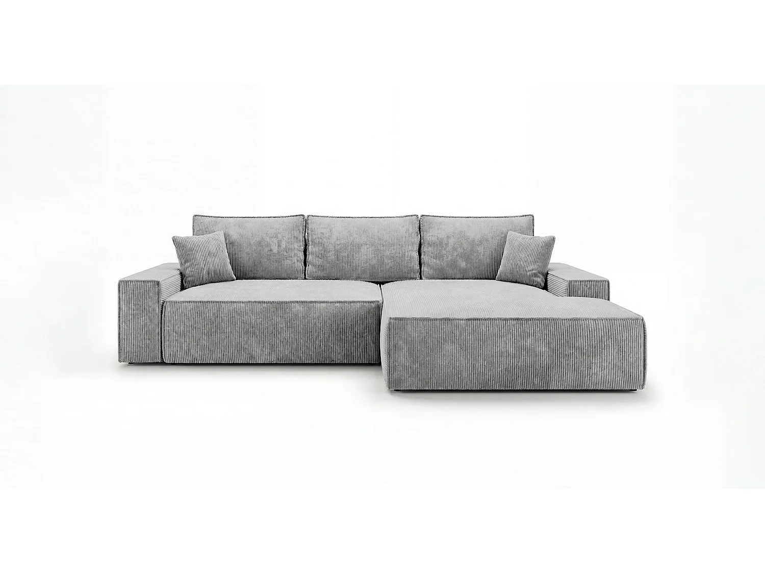 Canapé d'angle VERONA droit gris velours côtelé Poso 55 - fonction couchage, coffre à literie