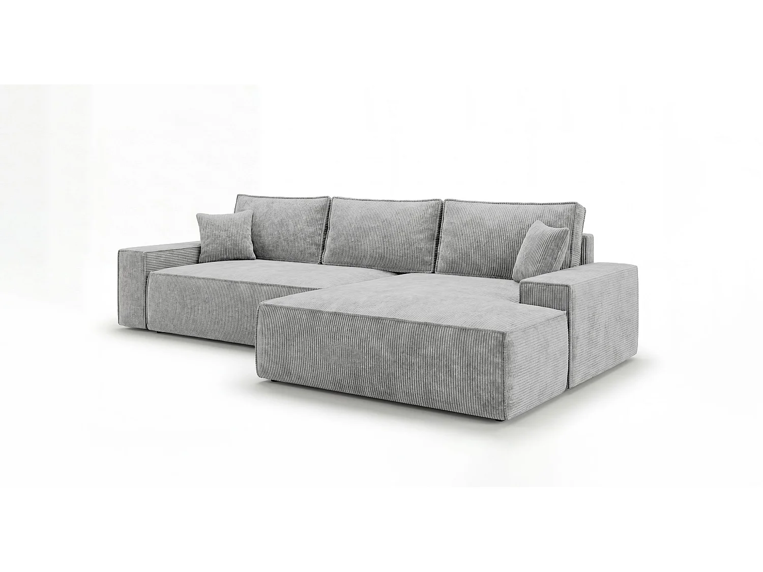 Canapé d'angle VERONA droit gris velours côtelé Poso 55 - fonction couchage, coffre à literie