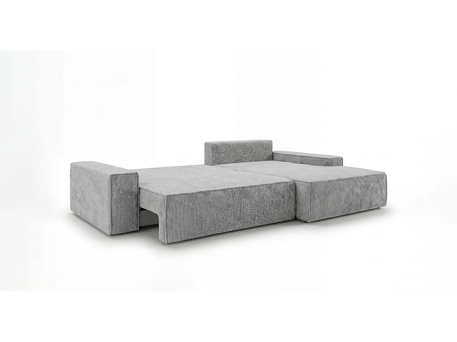Canapé d'angle VERONA droit gris velours côtelé Poso 55 - fonction couchage, coffre à literie