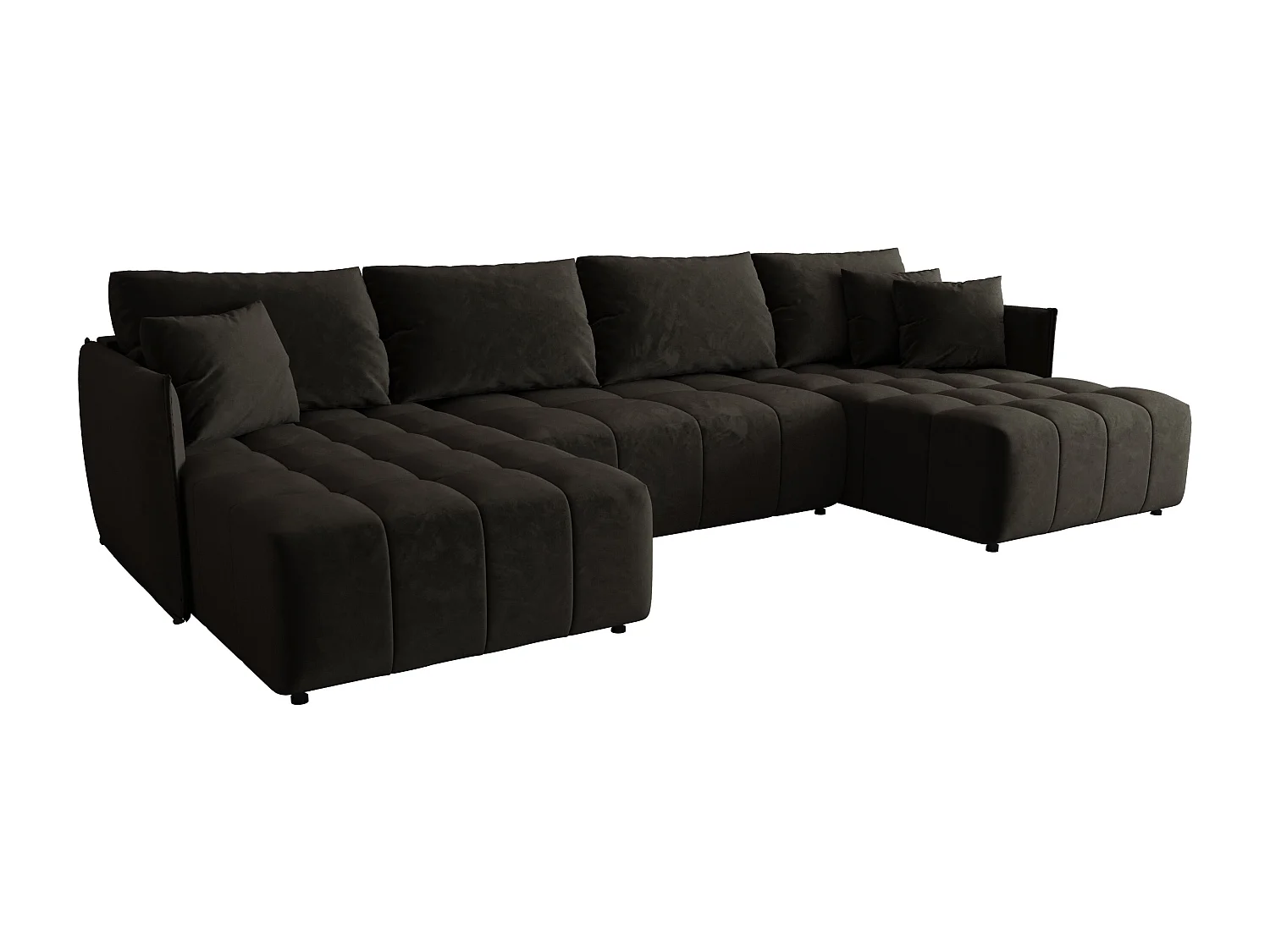 Canapé d'angle CHICAGO en U graphite velours Monolith 95 - fonction couchage, coffre à literie
