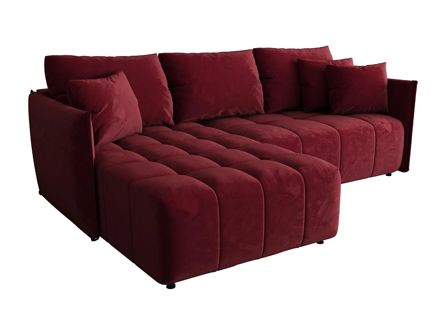 Canapé d'angle CHICAGO gauche rouge velours Monolith 59 - fonction couchage, coffre à literie
