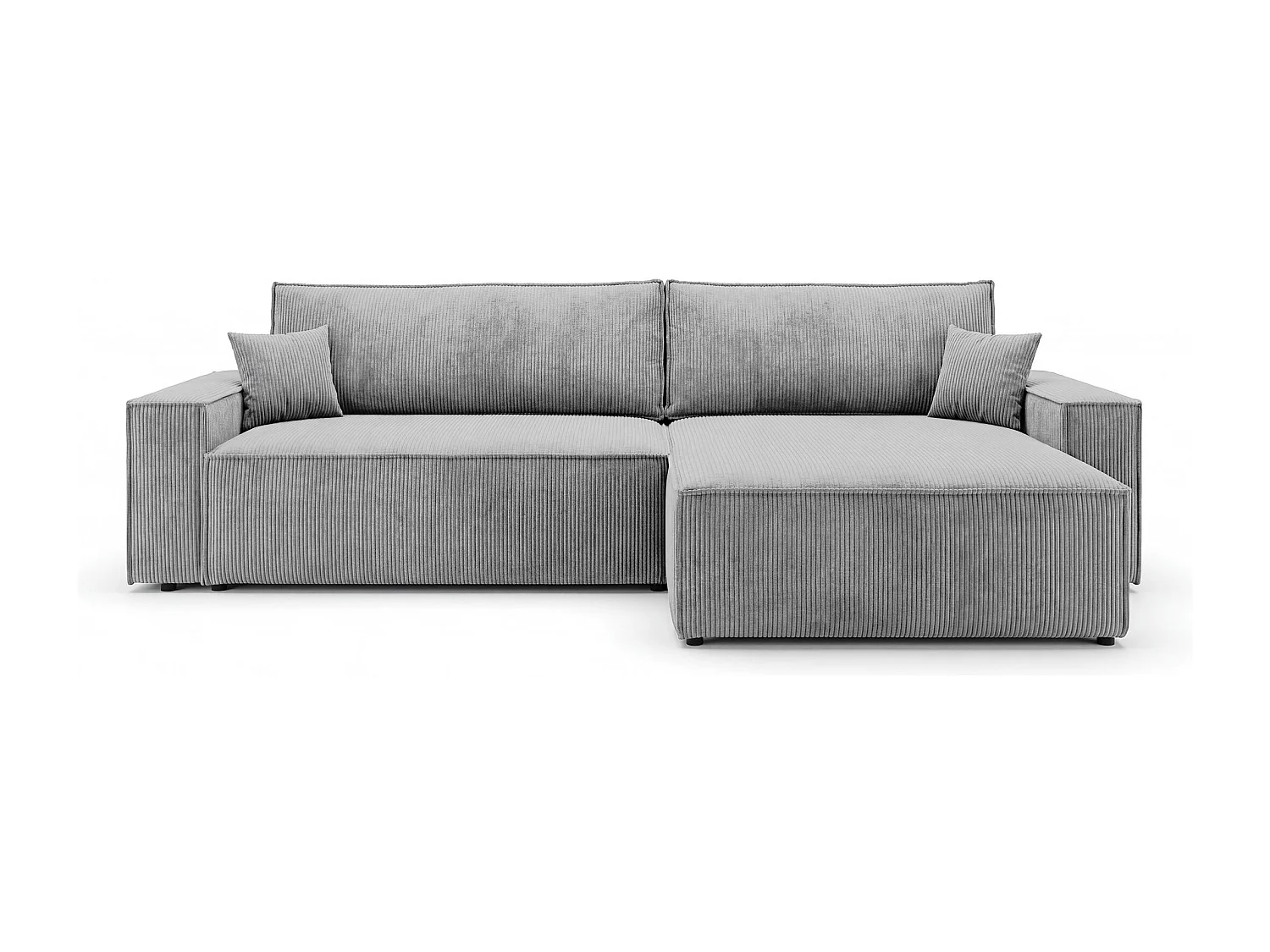 Canapé d'angle VIENNA droit gris velours côtelé Poso 55 - fonction couchage, coffre à literie