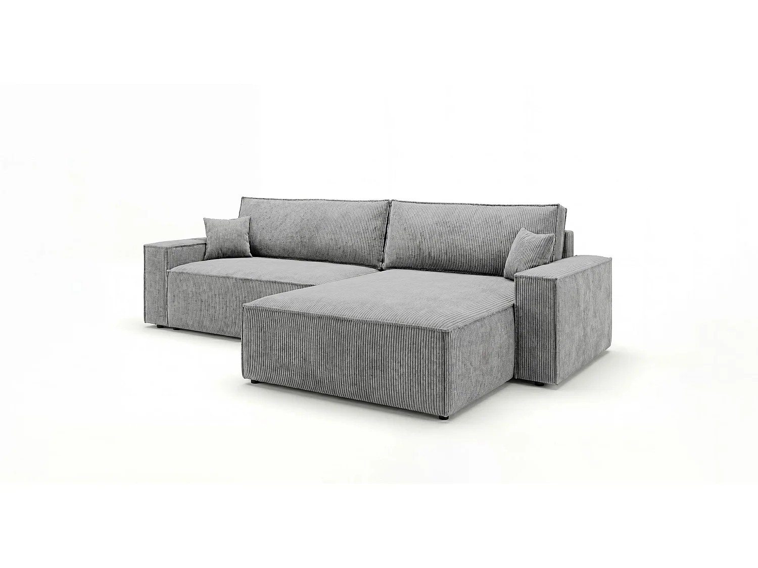 Canapé d'angle VIENNA droit gris velours côtelé Poso 55 - fonction couchage, coffre à literie