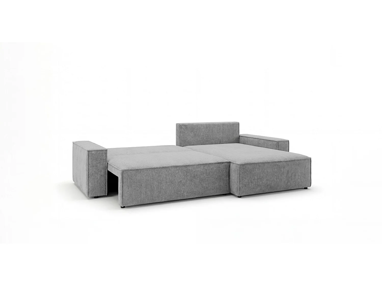 Canapé d'angle VIENNA droit gris velours côtelé Poso 55 - fonction couchage, coffre à literie