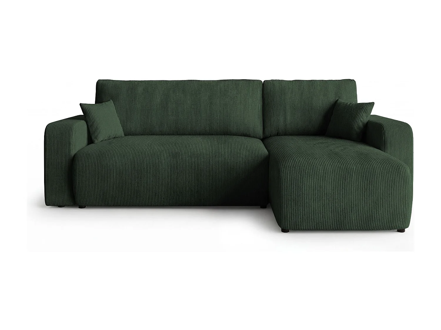 Canapé d'angle PARIS droit vert velours côtelé Poso 14 - fonction couchage, coffre à literie