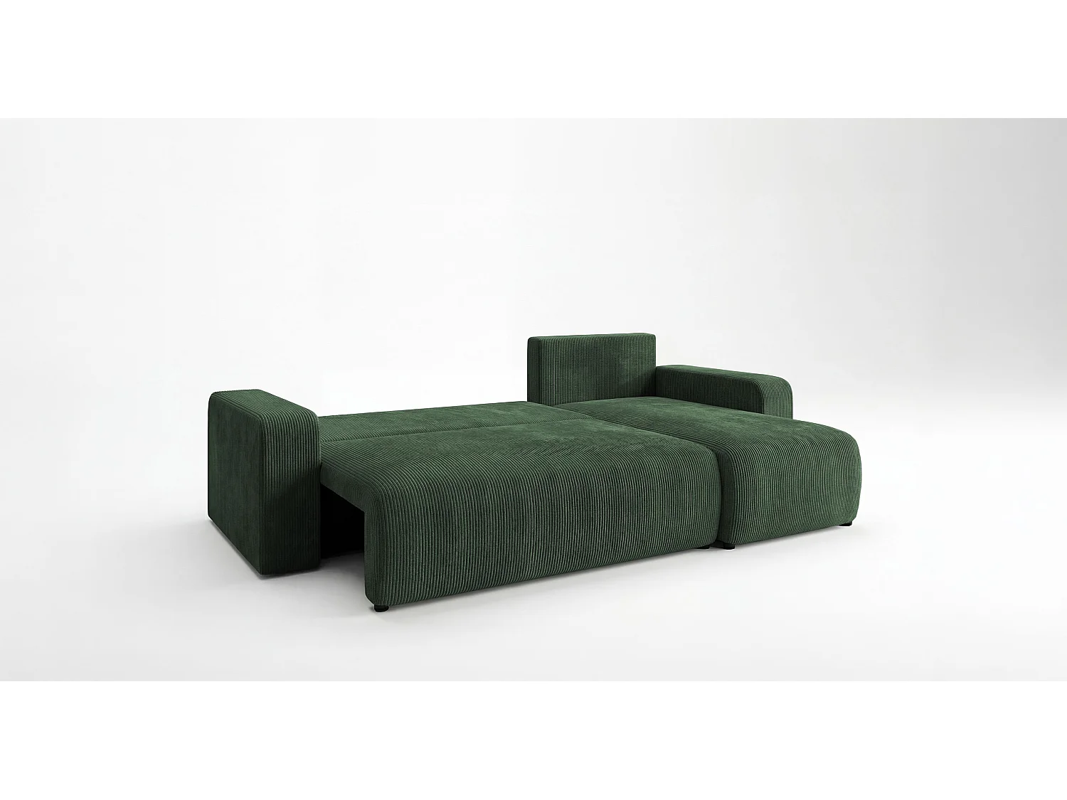 Canapé d'angle PARIS droit vert velours côtelé Poso 14 - fonction couchage, coffre à literie