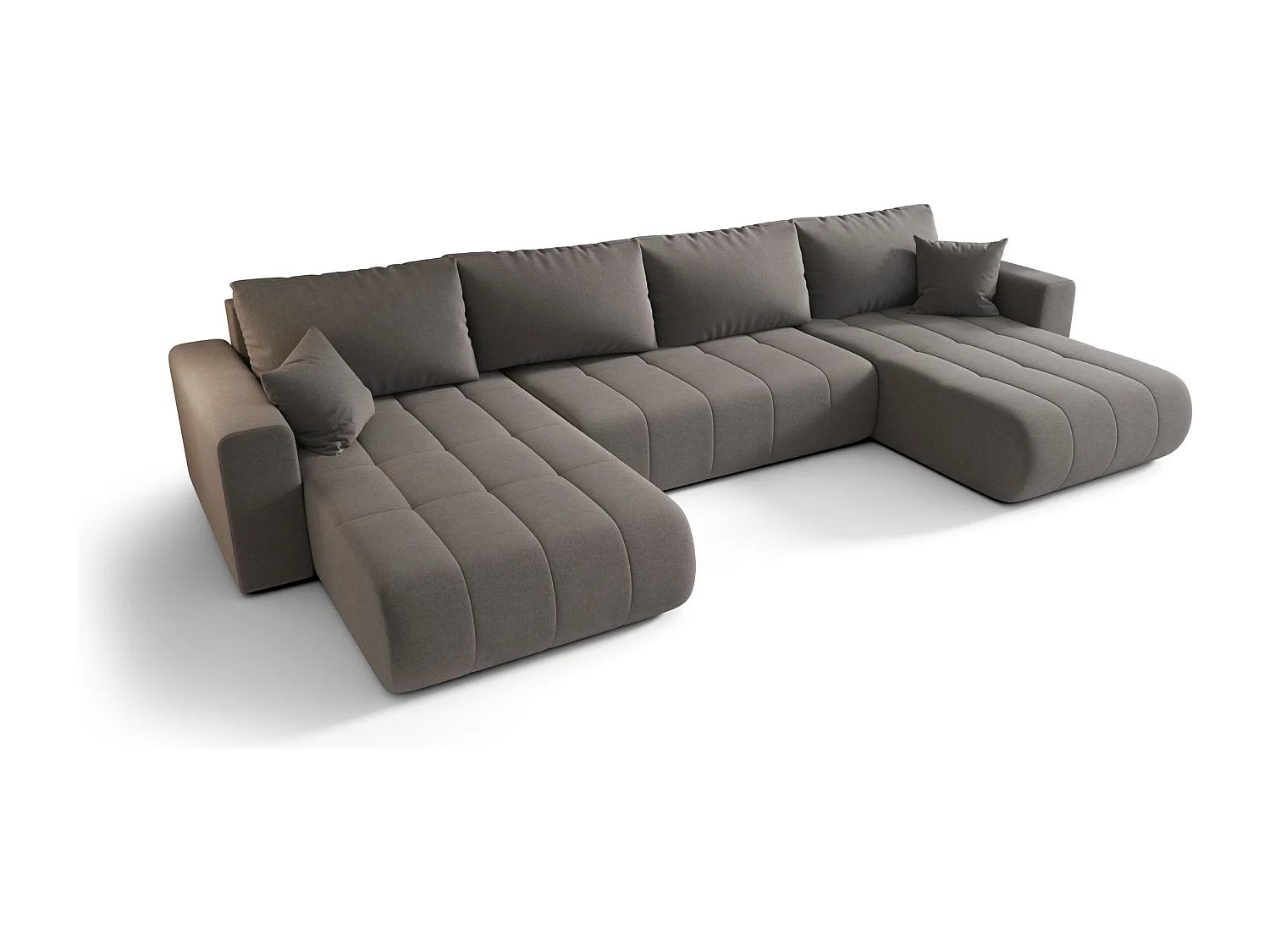 Canapé d'angle LARA en U gris tricot Wind 90 - fonction couchage, coffre à literie
