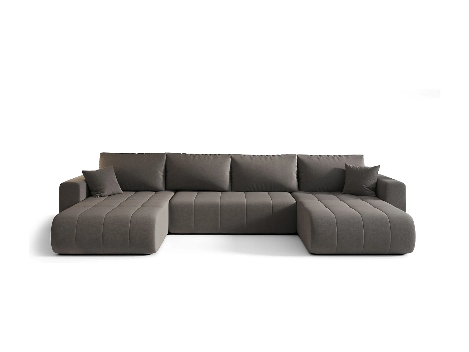 Canapé d'angle LARA en U gris tricot Wind 90 - fonction couchage, coffre à literie