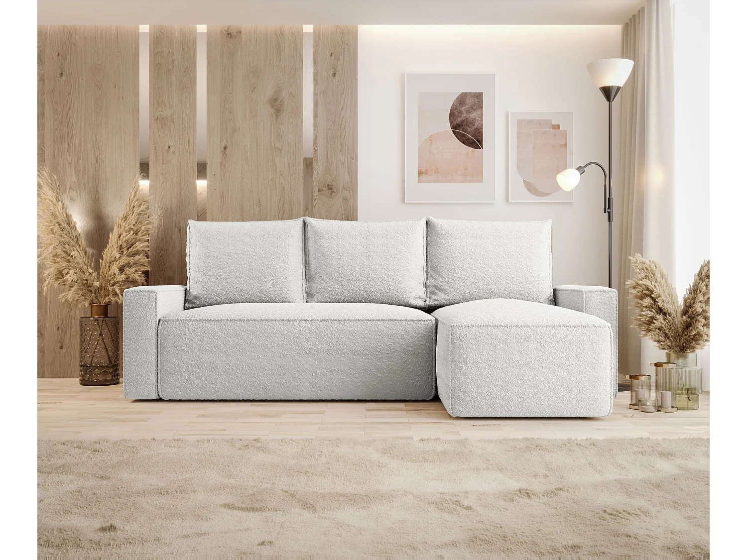 Canapé d'angle HAVANA droit blanc Bukle Quelle 1 - fonction couchage, coffre à literie