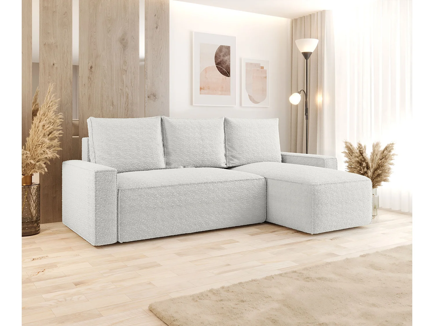 Canapé d'angle HAVANA droit blanc Bukle Quelle 1 - fonction couchage, coffre à literie