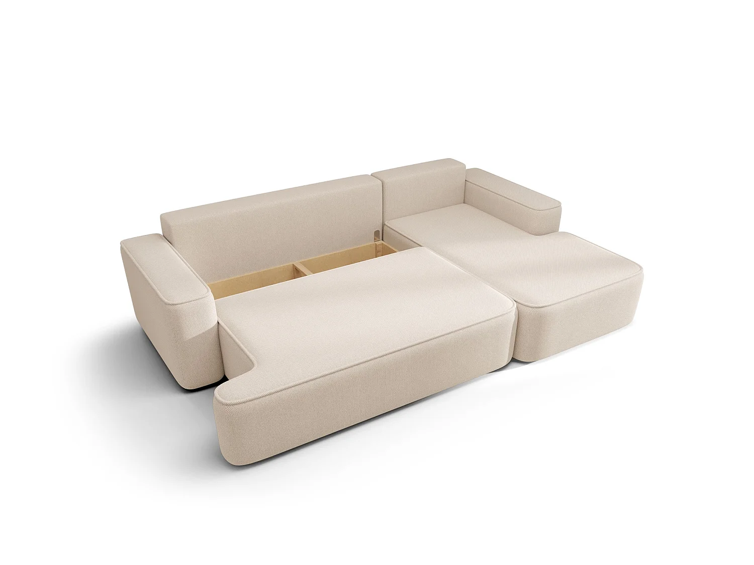 Canapé d'angle droit 3 places convertible avec coffre en tissu gris clair NORE