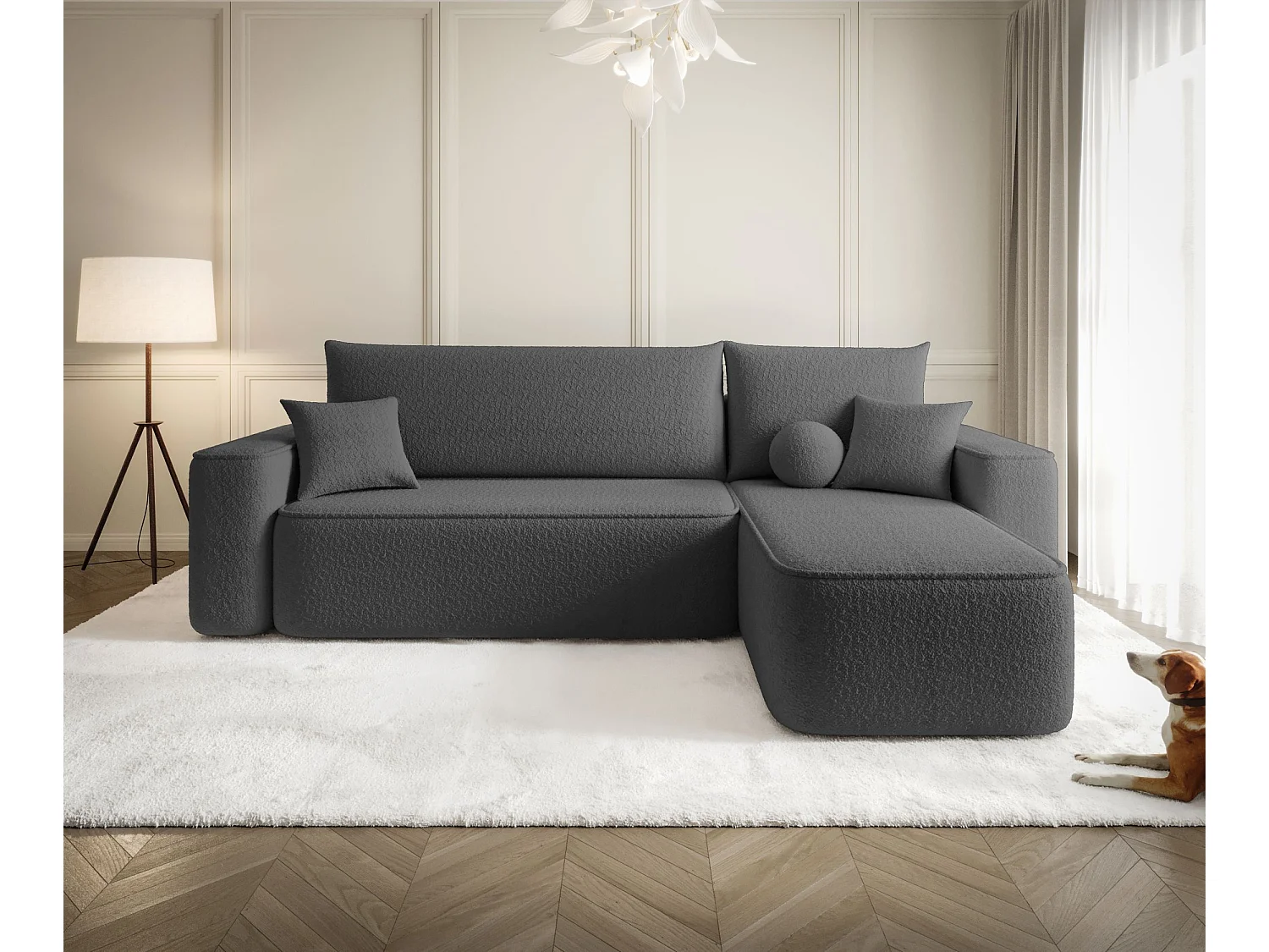 Canapé d'angle TEXAS droit gris foncé Bukle Quelle 92 - fonction couchage, coffre à literie