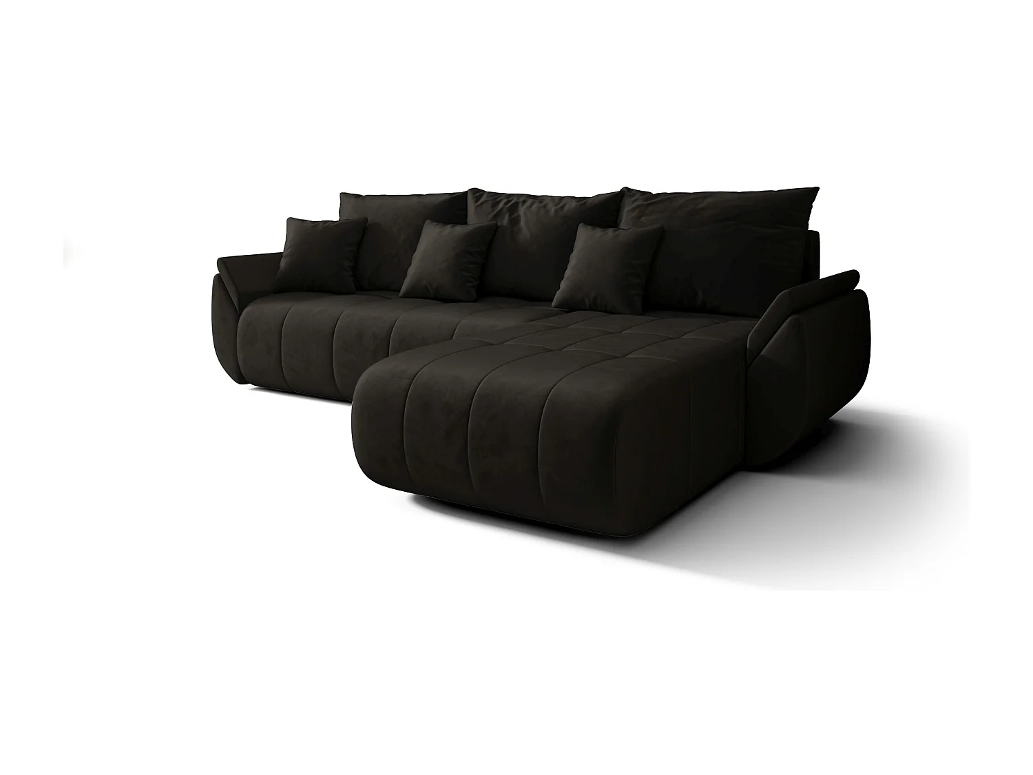 Canapé d'angle SYDNEY droit graphite velours Monolith 95 - fonction couchage, coffre à literie