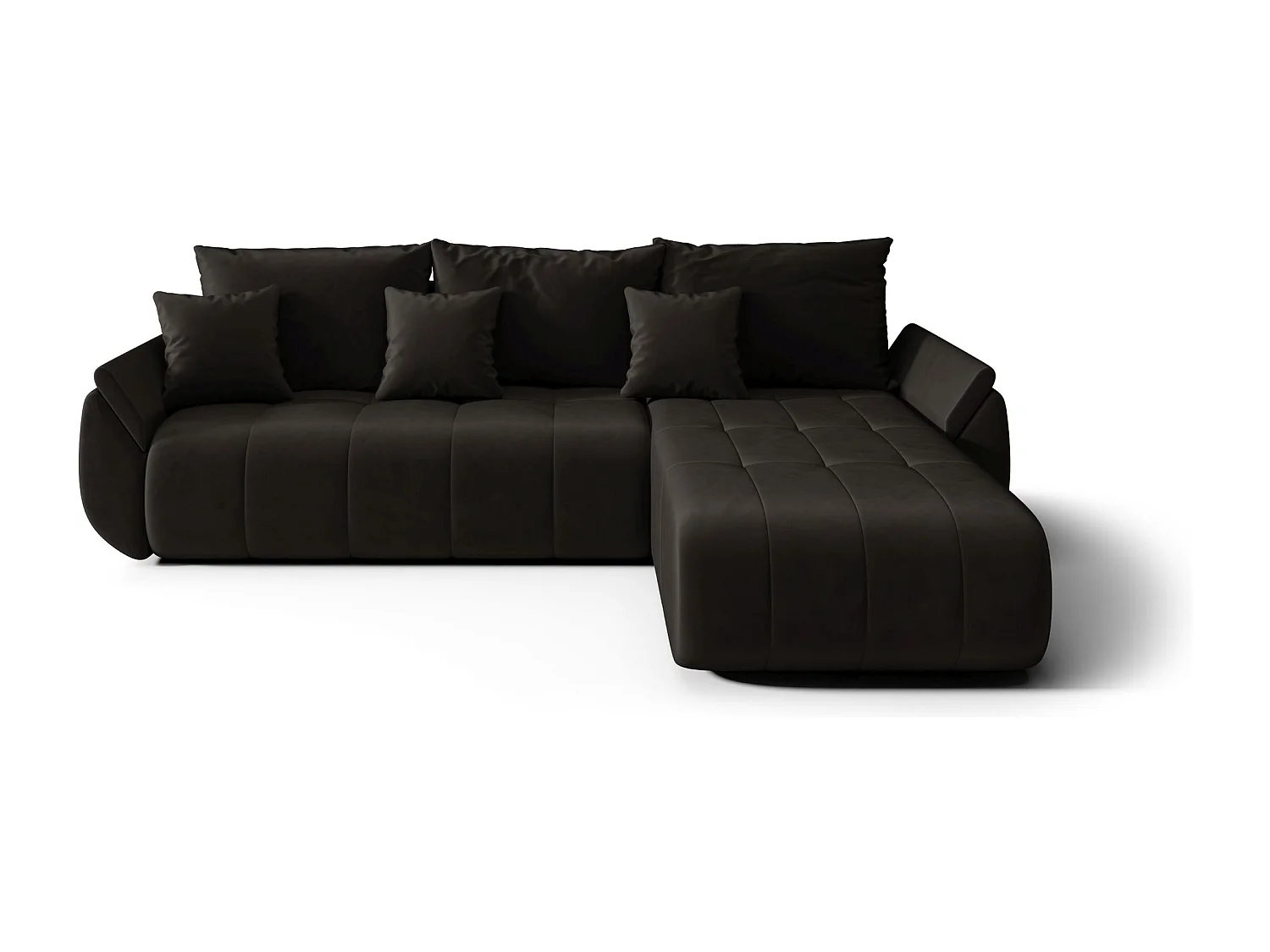 Canapé d'angle SYDNEY droit graphite velours Monolith 95 - fonction couchage, coffre à literie