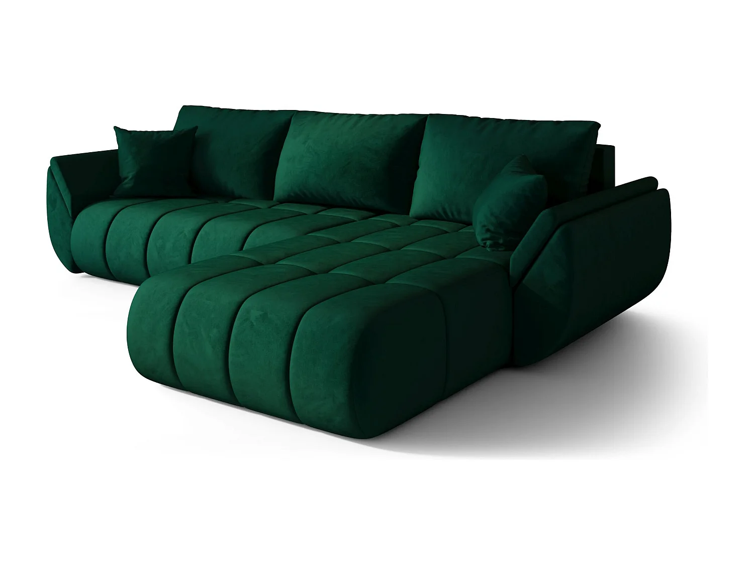 Canapé d'angle SYDNEY PREMIUM droit vert velours Monolith 37 - fonction couchage, coffre à literie