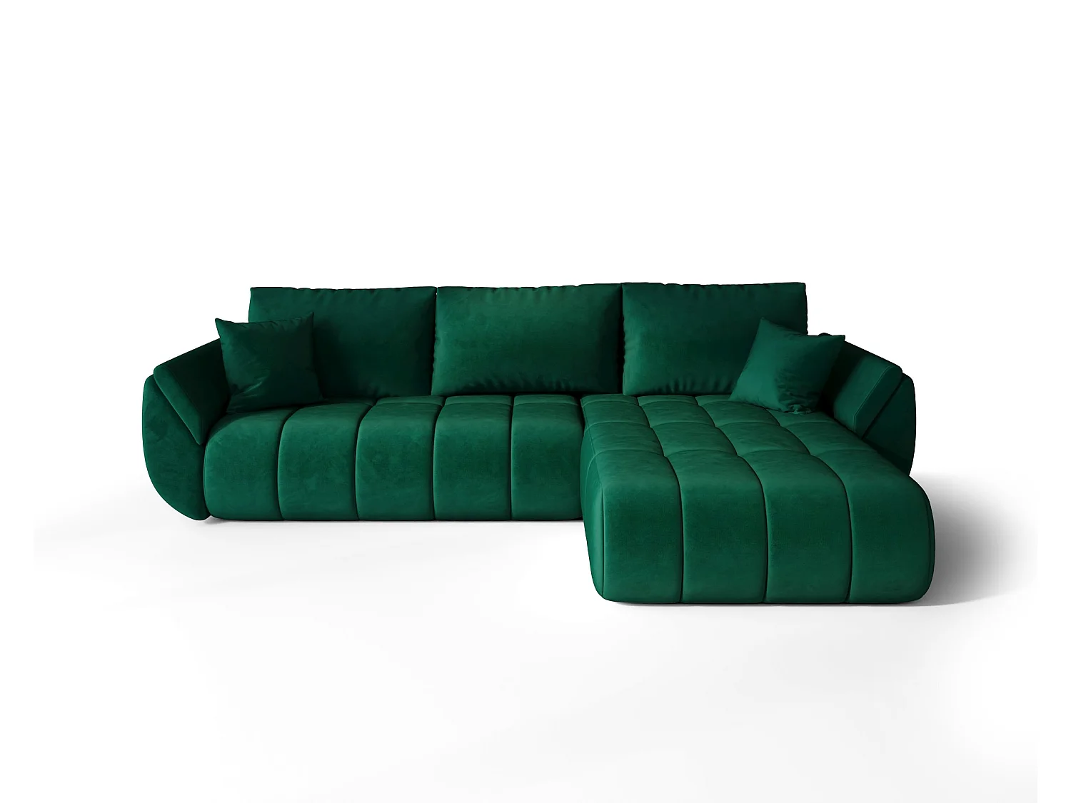 Canapé d'angle SYDNEY PREMIUM droit vert velours Monolith 37 - fonction couchage, coffre à literie