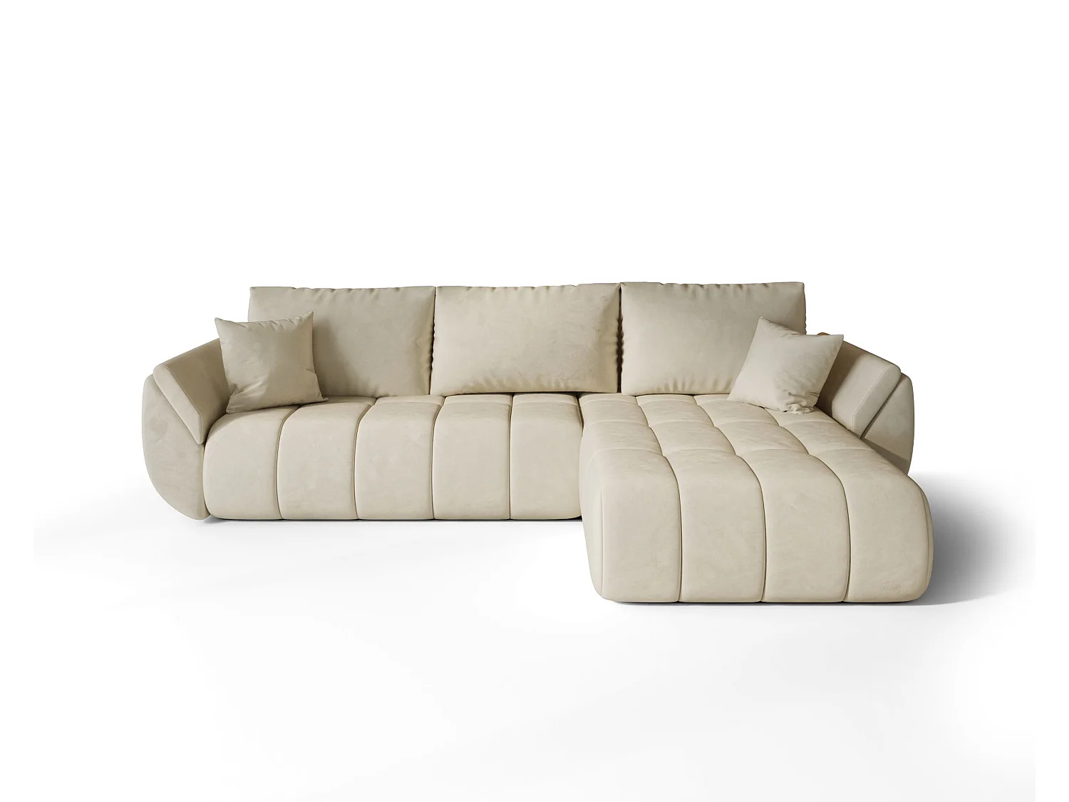 Canapé d'angle SYDNEY PREMIUM droit beige velours Monolith 2 - fonction couchage, coffre à literie