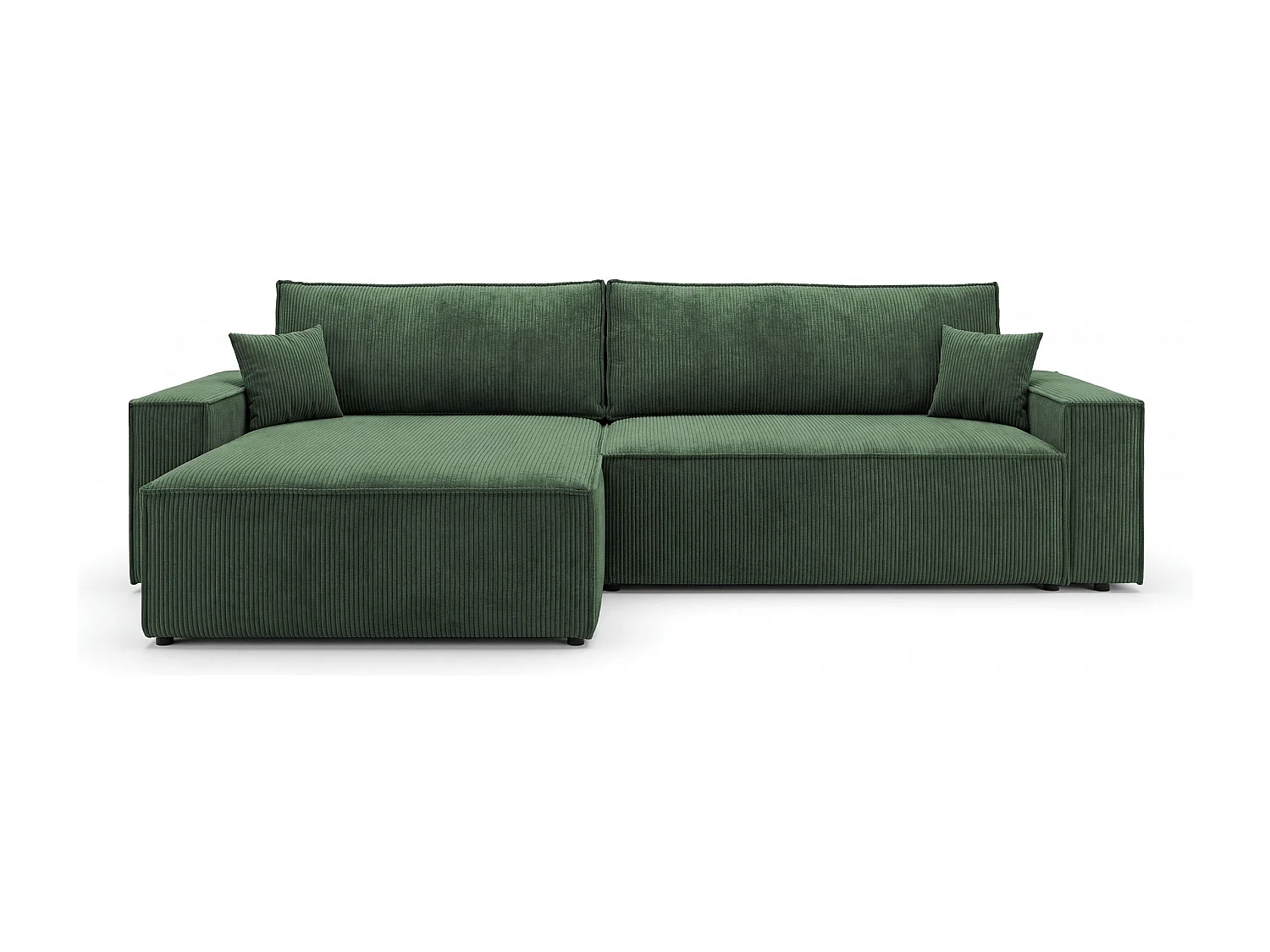 Canapé d'angle VIENNA gauche vert velours côtelé Poso 14 - fonction couchage, coffre à literie