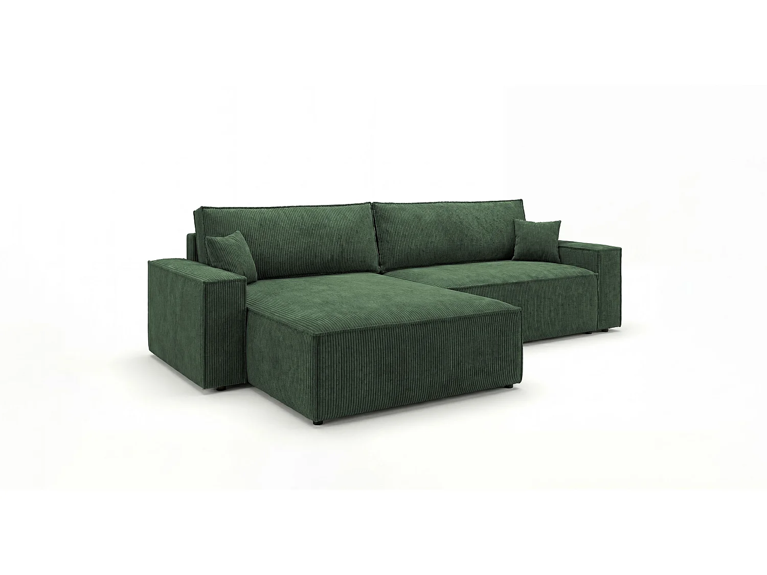 Canapé d'angle VIENNA gauche vert velours côtelé Poso 14 - fonction couchage, coffre à literie