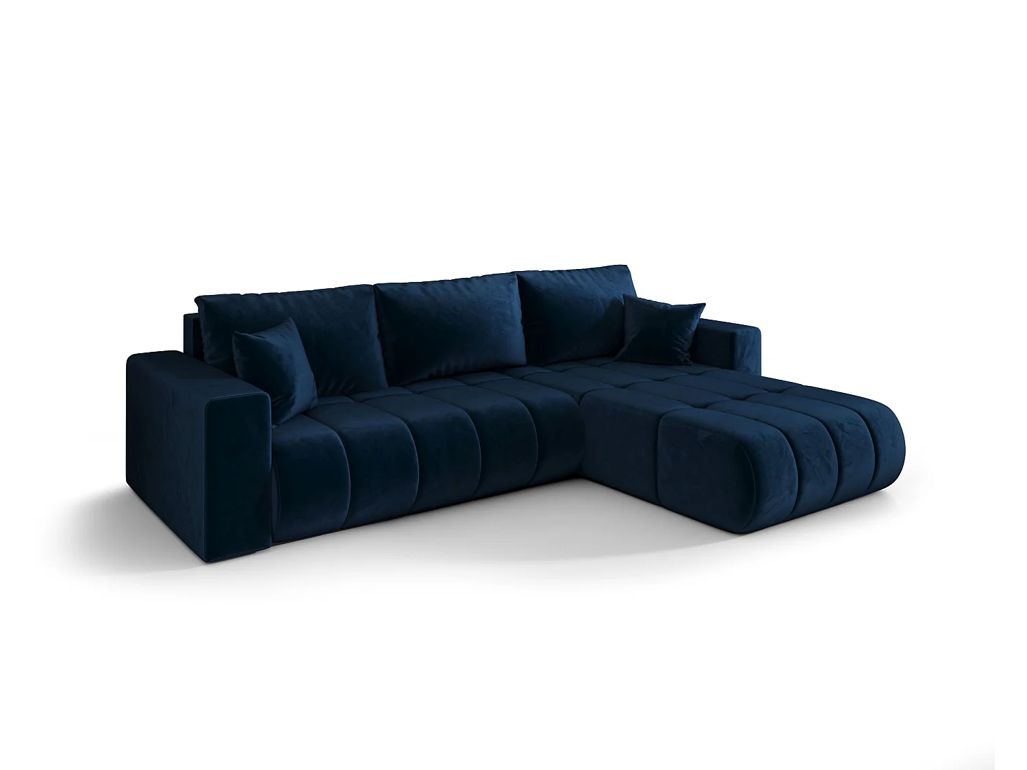 Canapé d'angle LARA PREMIUM droit bleu foncé velours Monolith 77 - fonction couchage, coffre à literie