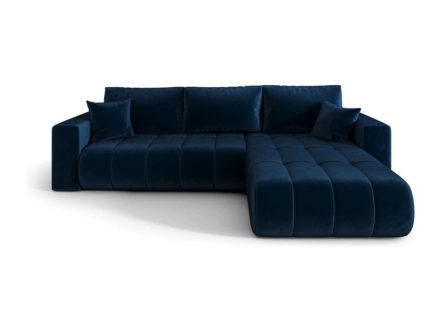 Canapé d'angle LARA PREMIUM droit bleu foncé velours Monolith 77 - fonction couchage, coffre à literie