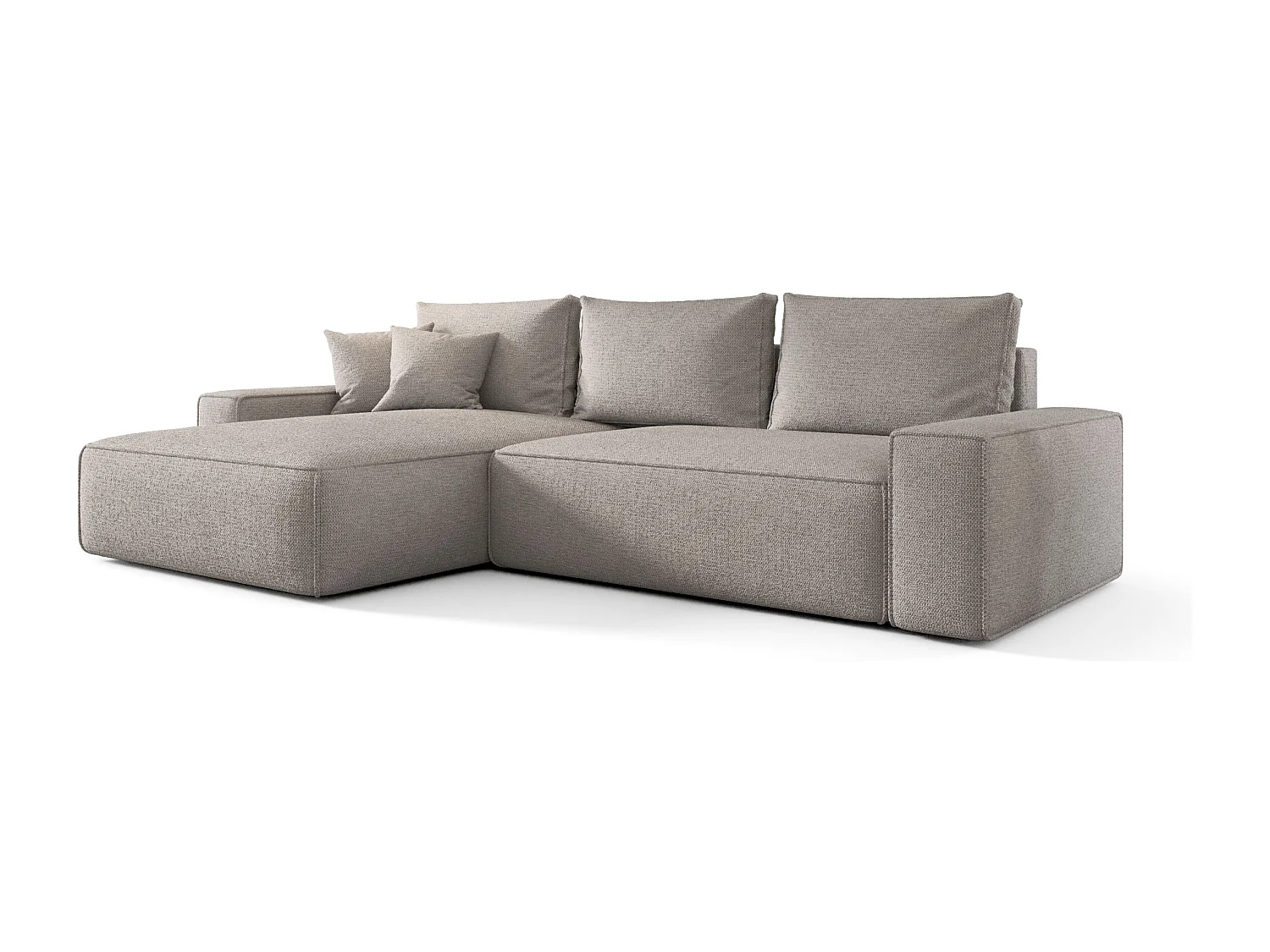Canapé d'angle CALIFORNIA gauche gris clair tricot Aragon 80 - fonction couchage, coffre à literie