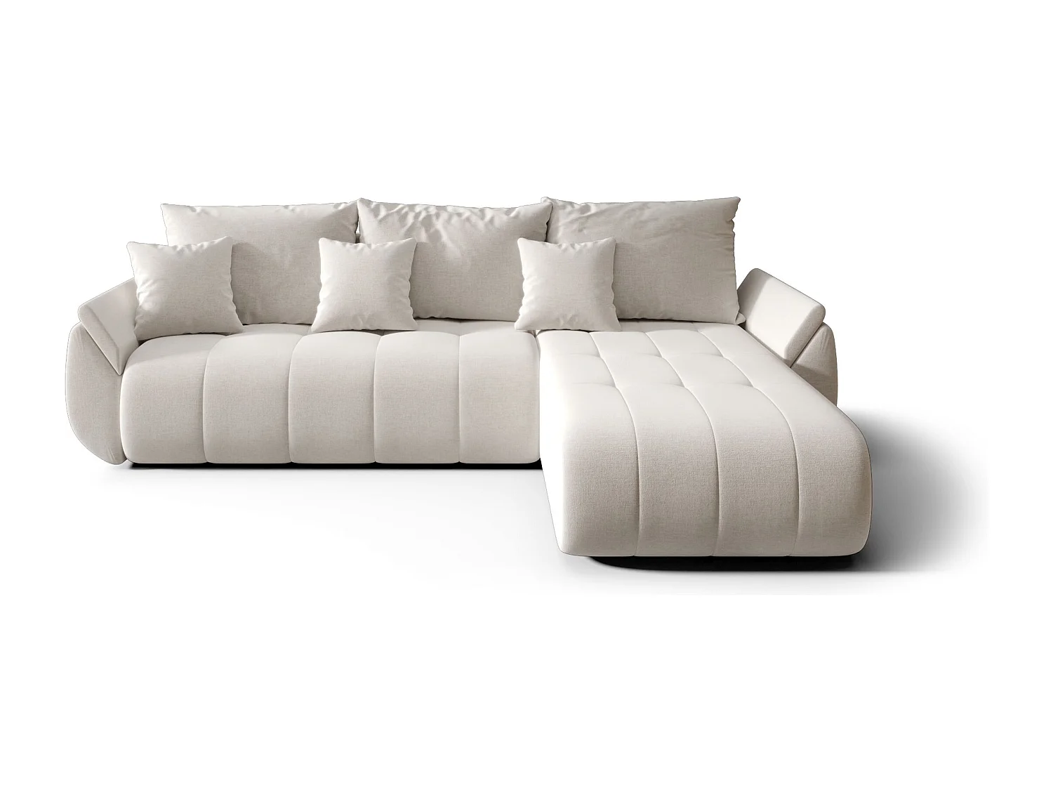 Canapé d'angle SYDNEY droit beige clair tricot Wind 5 - fonction couchage, coffre à literie