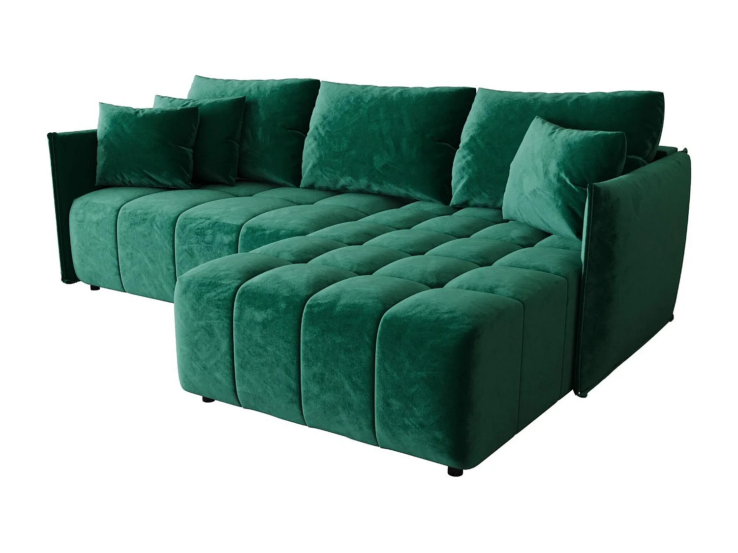 Canapé d'angle CHICAGO droit vert velours Monolith 37 - fonction couchage, coffre à literie