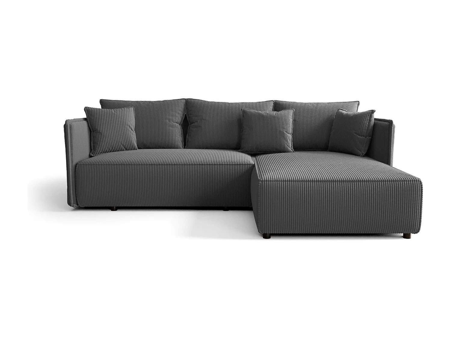 Canapé d'angle MILANO droit gris foncé velours côtelé Poso 60 - fonction couchage, coffre à literie