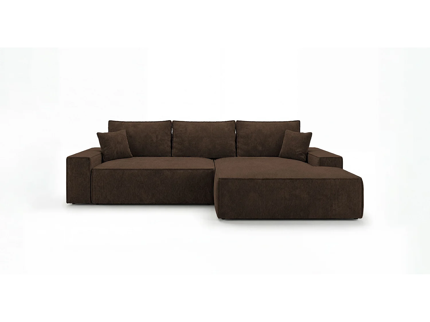 Canapé d'angle VERONA droit marron velours côtelé Poso 6 - fonction couchage, coffre à literie