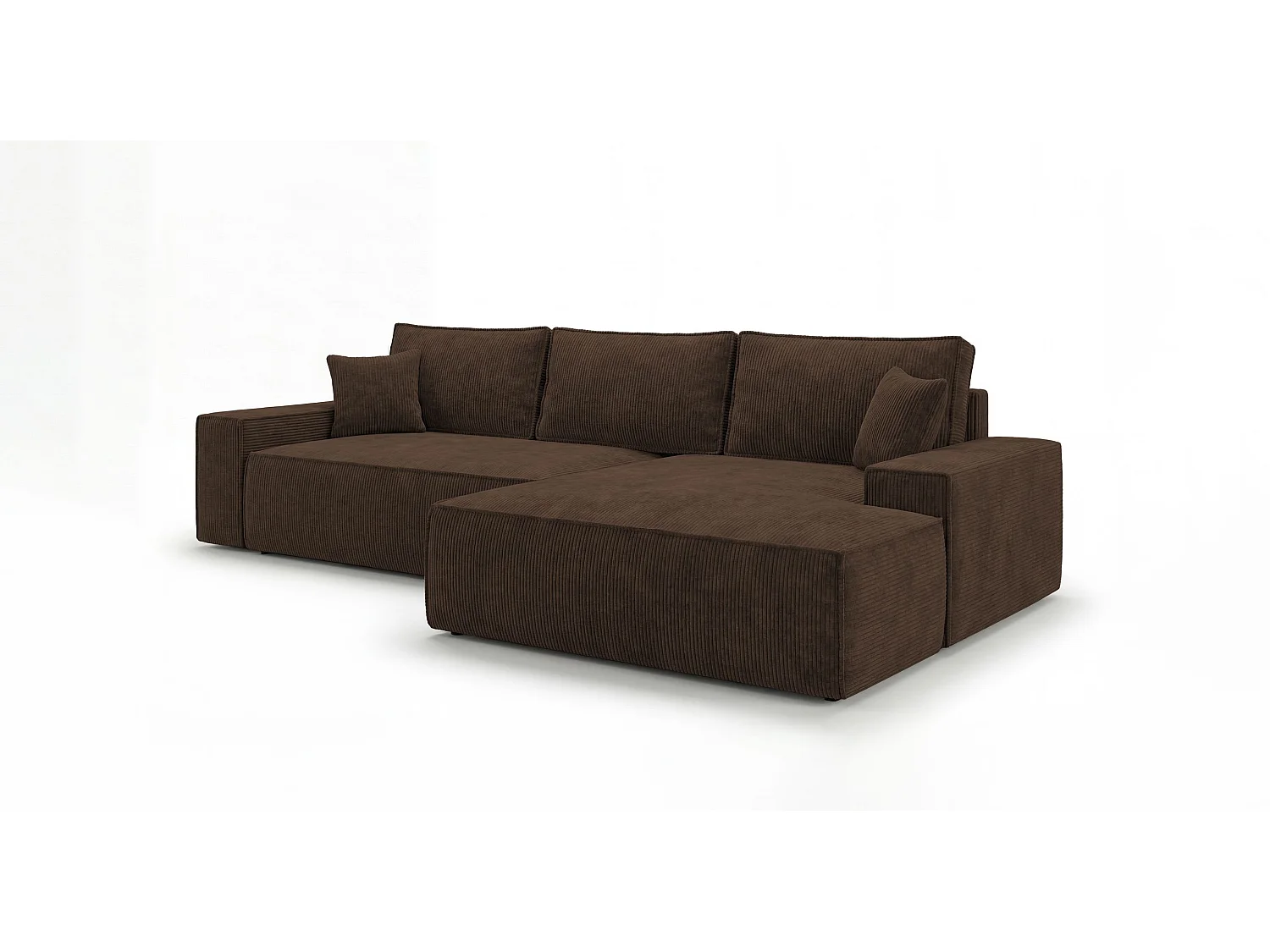 Canapé d'angle VERONA droit marron velours côtelé Poso 6 - fonction couchage, coffre à literie