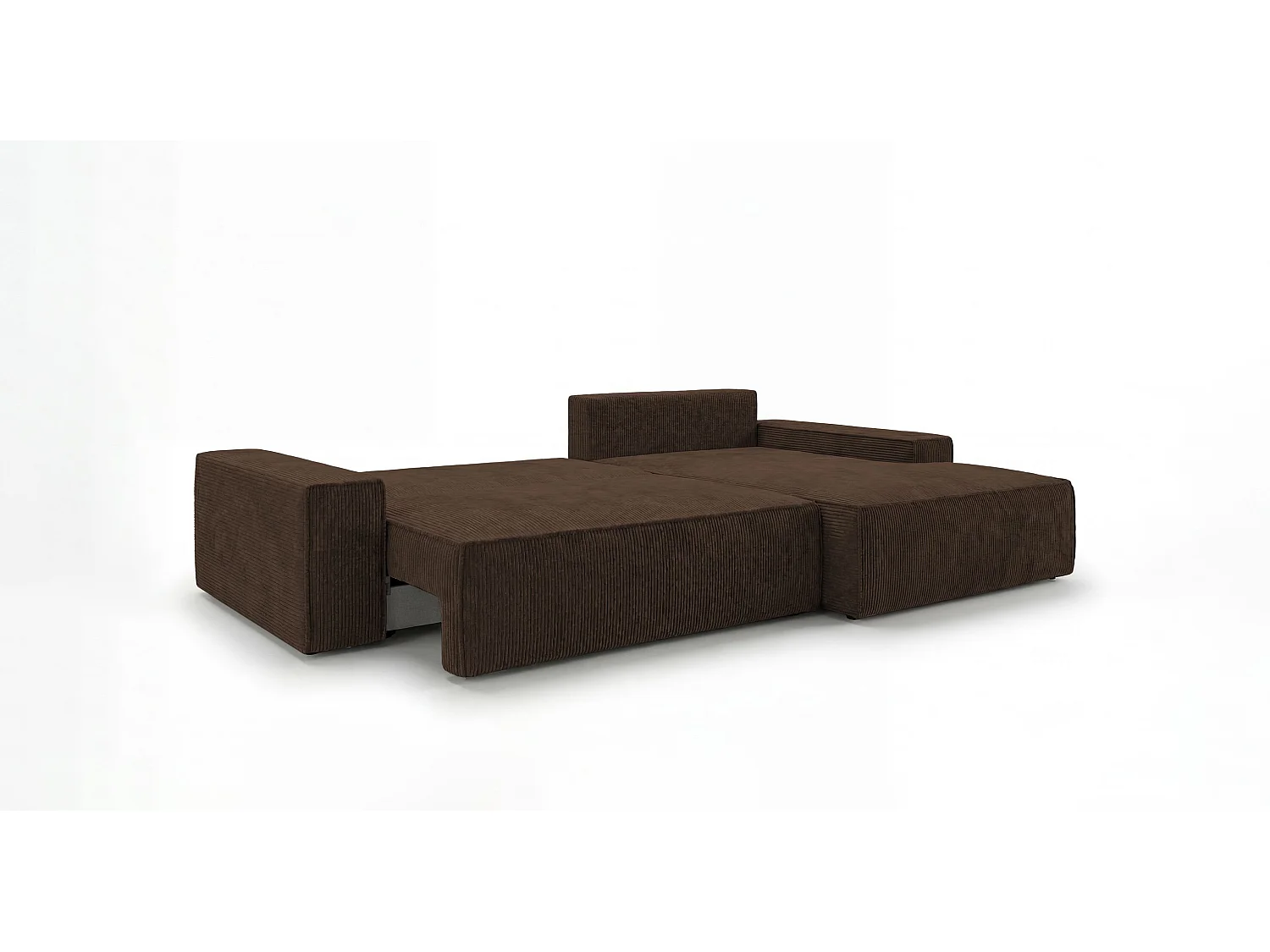 Canapé d'angle VERONA droit marron velours côtelé Poso 6 - fonction couchage, coffre à literie