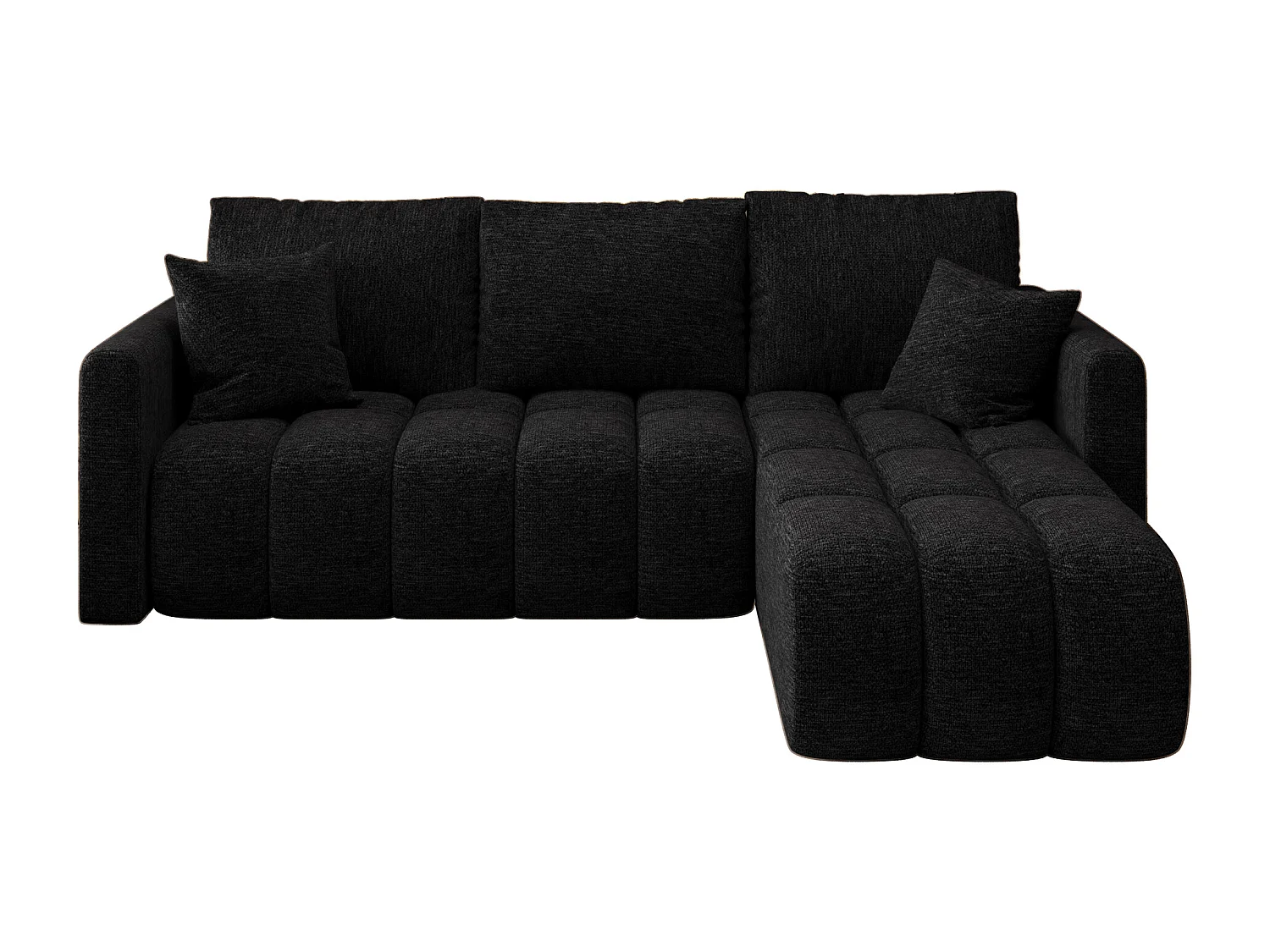 Canapé d'angle GARDA droit noir tricot Aragon 99 - fonction couchage, coffre à literie