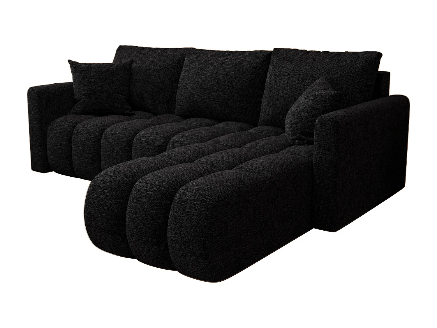 Canapé d'angle GARDA droit noir tricot Aragon 99 - fonction couchage, coffre à literie