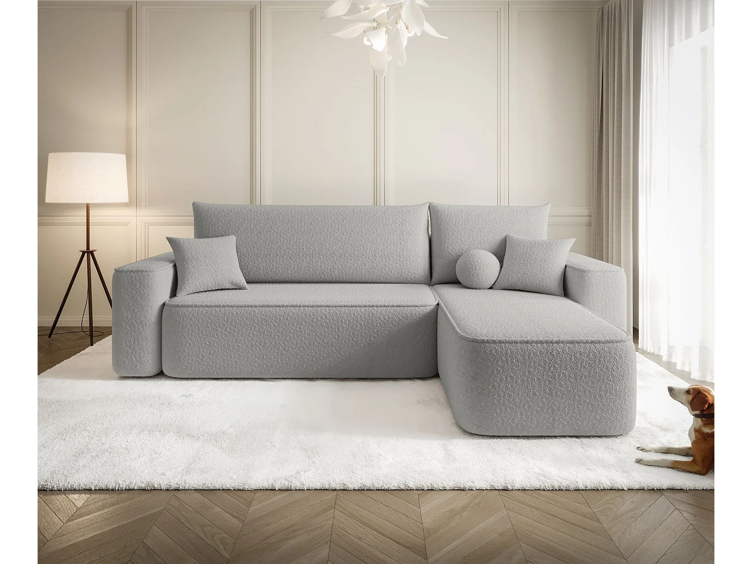 Canapé d'angle TEXAS droit gris Bukle Quelle 83 - fonction couchage, coffre à literie