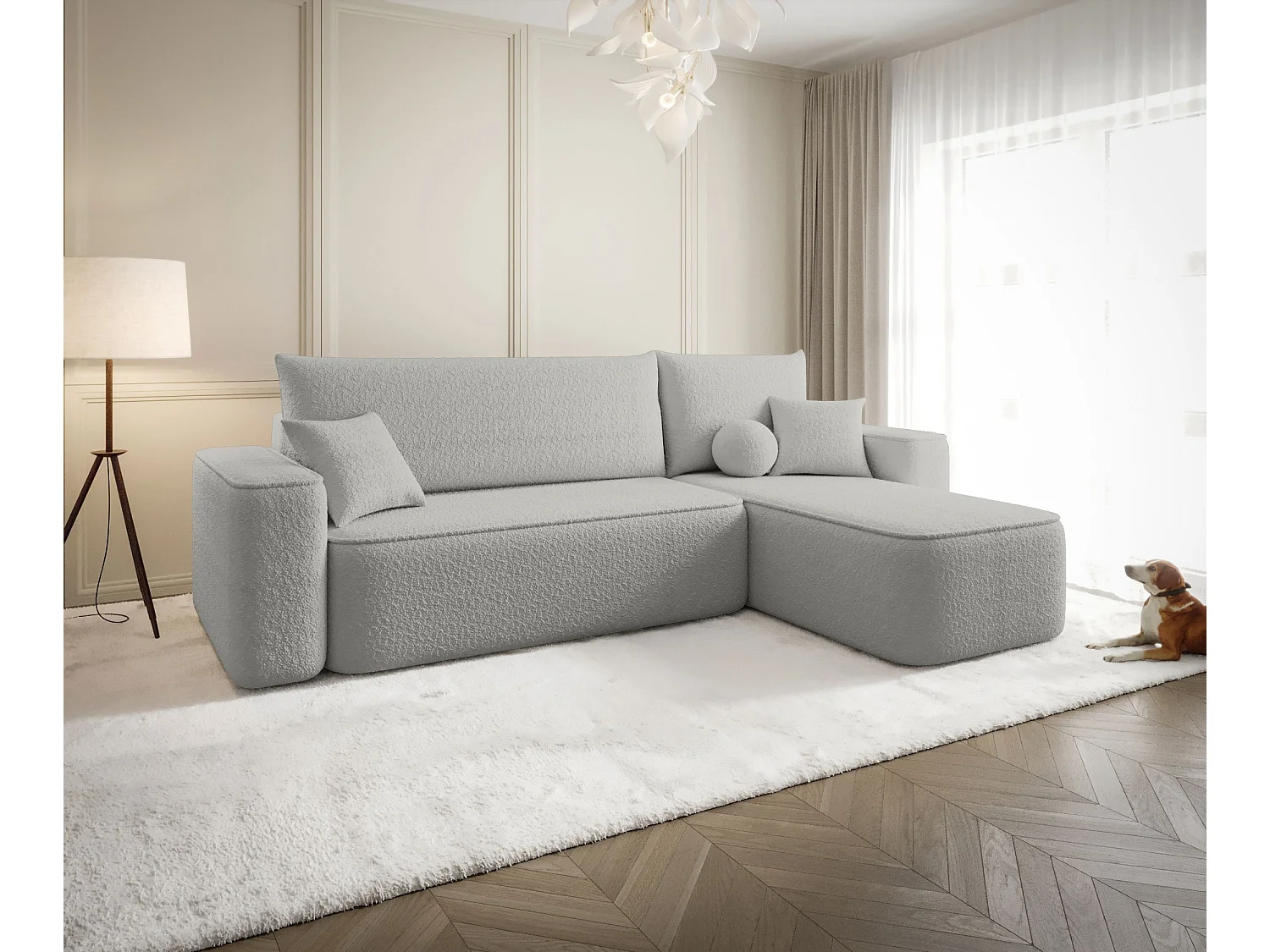 Canapé d'angle TEXAS droit gris Bukle Quelle 83 - fonction couchage, coffre à literie