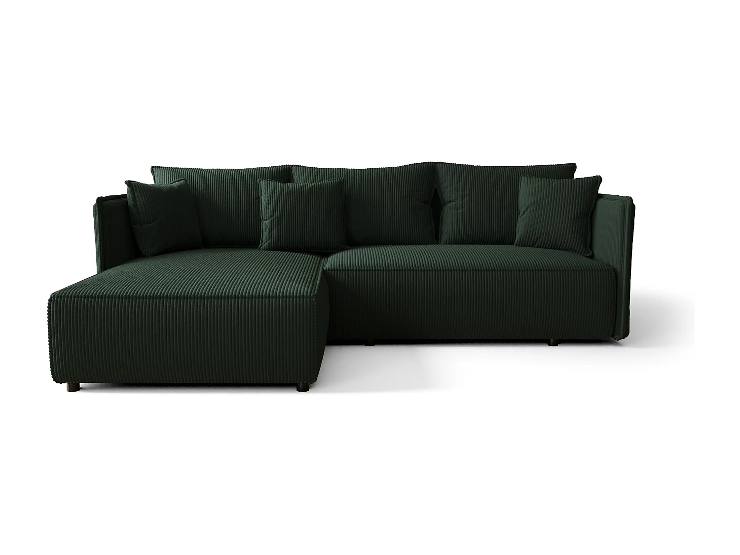 Canapé d'angle MILANO gauche vert velours côtelé Poso 14 - fonction couchage, coffre à literie