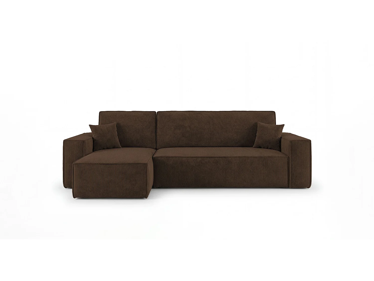 Canapé d'angle CALIFORNIA MINI gauche marron velours côtelé Poso 6 - fonction couchage, coffre à literie
