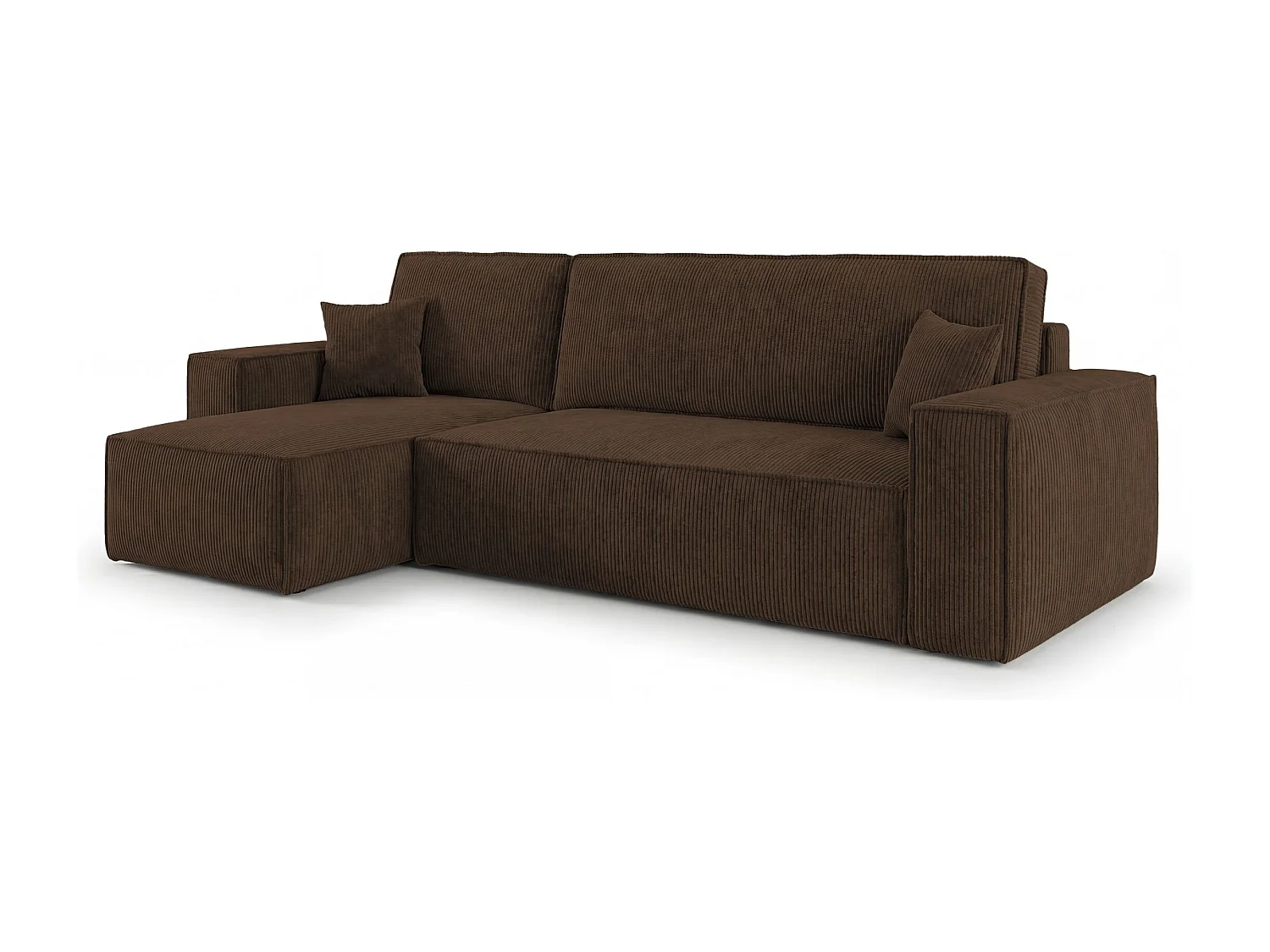 Canapé d'angle CALIFORNIA MINI gauche marron velours côtelé Poso 6 - fonction couchage, coffre à literie