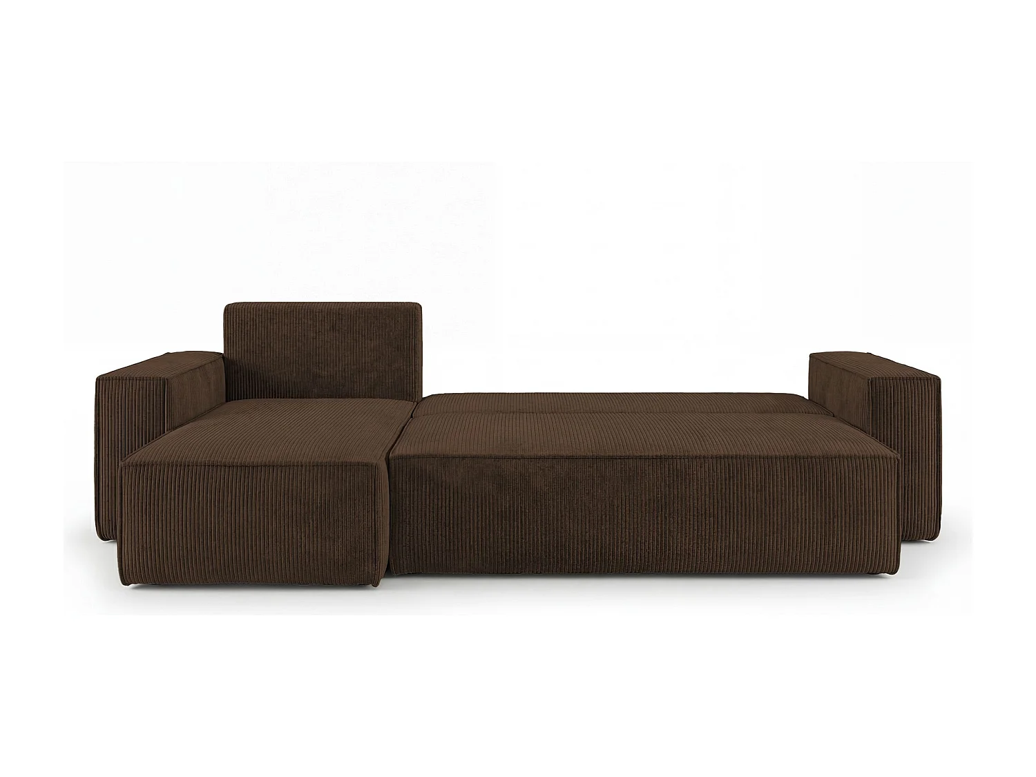 Canapé d'angle CALIFORNIA MINI gauche marron velours côtelé Poso 6 - fonction couchage, coffre à literie