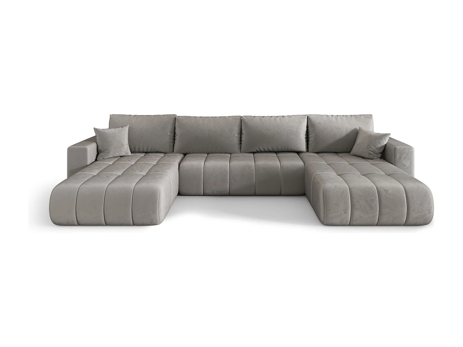 Canapé d'angle LARA PREMIUM en U gris clair velours Monolith 84 - fonction couchage, coffre à literie