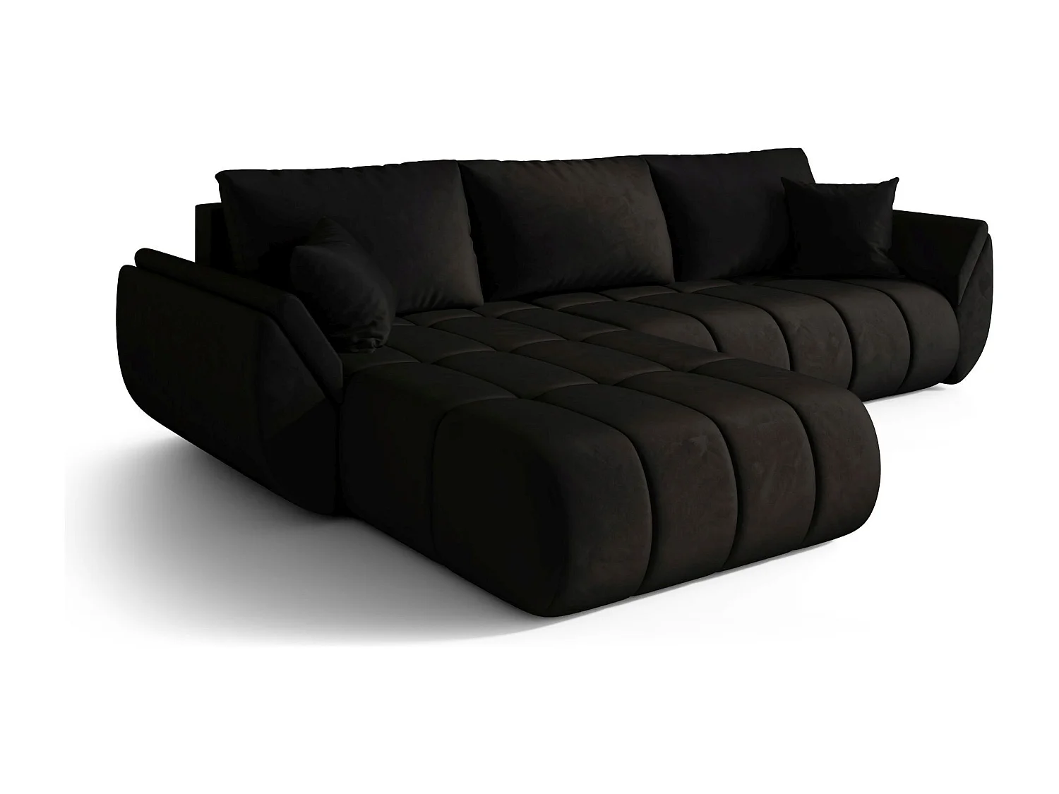 Canapé d'angle SYDNEY PREMIUM gauche noir velours Monolith 97 - fonction couchage, coffre à literie