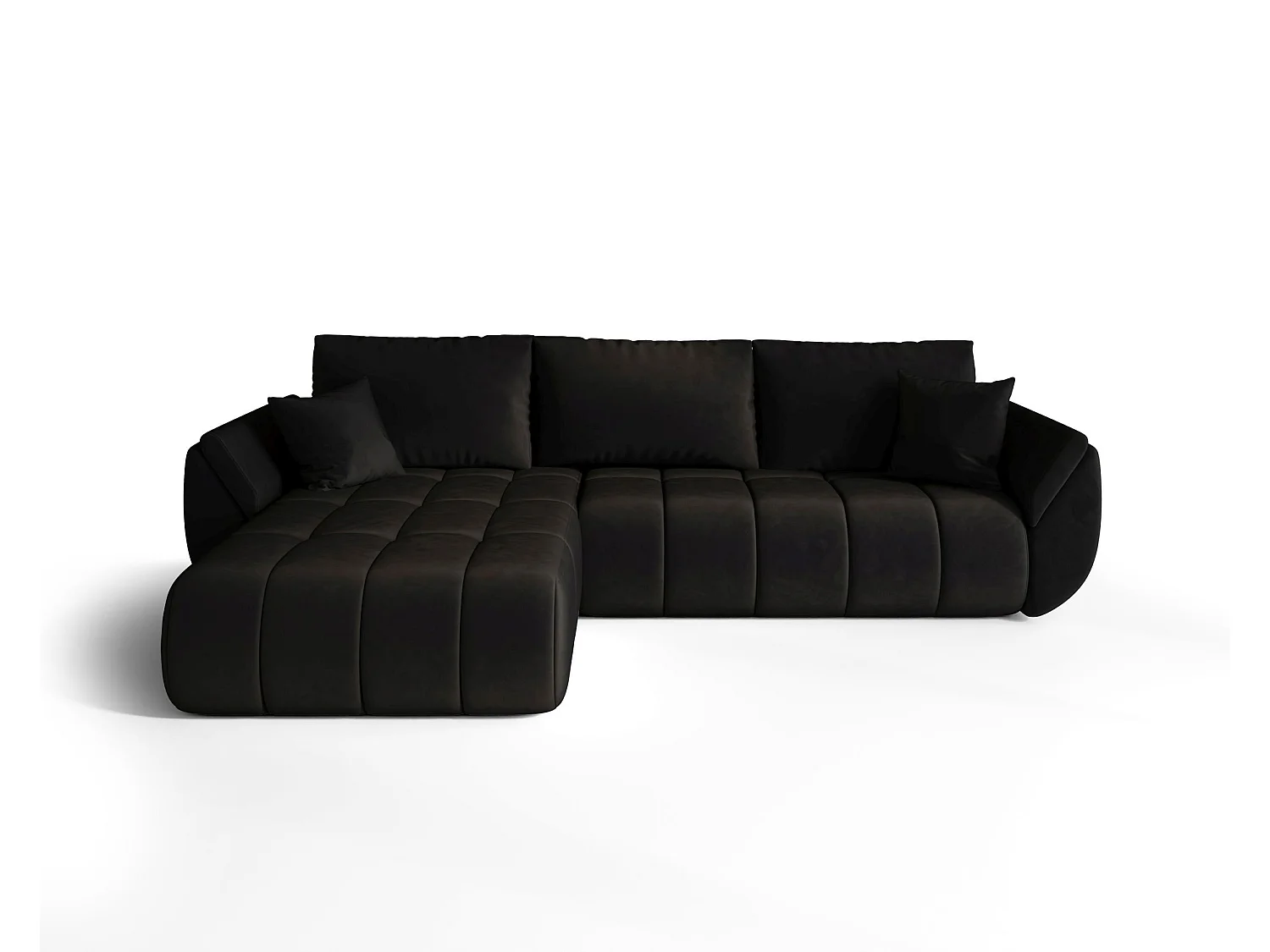 Canapé d'angle SYDNEY PREMIUM gauche noir velours Monolith 97 - fonction couchage, coffre à literie