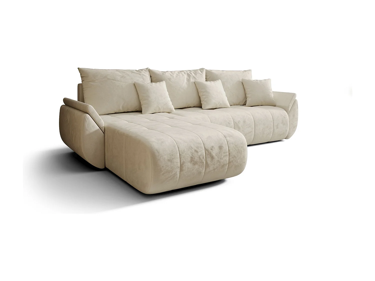 Canapé d'angle SYDNEY gauche beige velours Monolith 2 - fonction couchage, coffre à literie