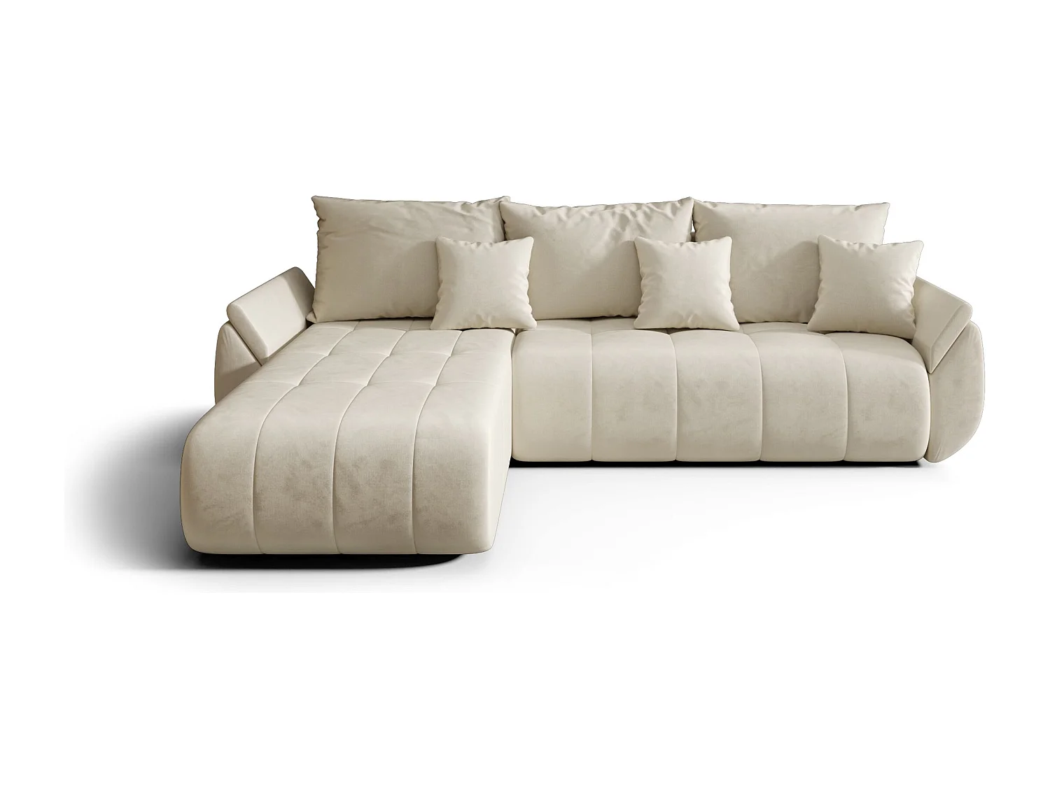 Canapé d'angle SYDNEY gauche beige velours Monolith 2 - fonction couchage, coffre à literie