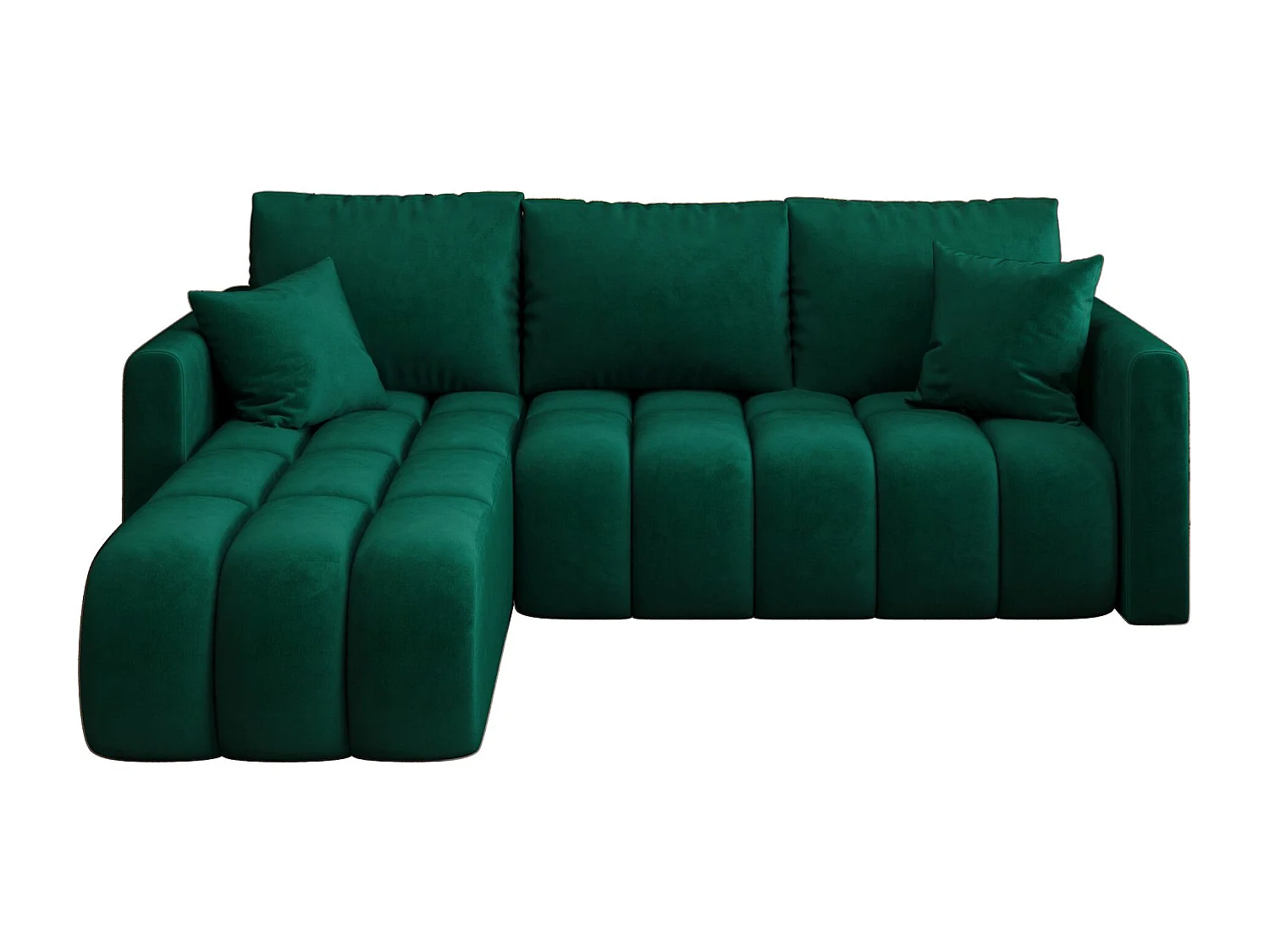 Canapé d'angle GARDA gauche vert velours Monolith 37 - fonction couchage, coffre à literie